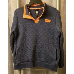 NFL Denver Broncos‎ Women's Large Heavy Blue Quilted 4 Snap Sweater Warm